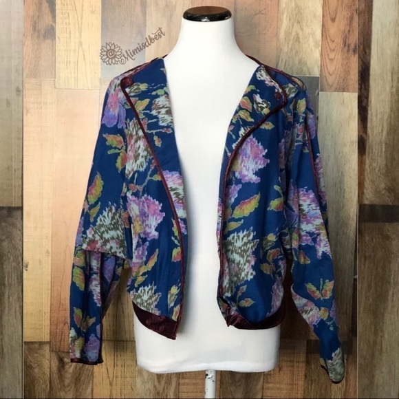 Kimchi Blue Floral Abstract Kimono Jacket Medium Dolman Sleeve Boho Chic - Picture 2 of 7